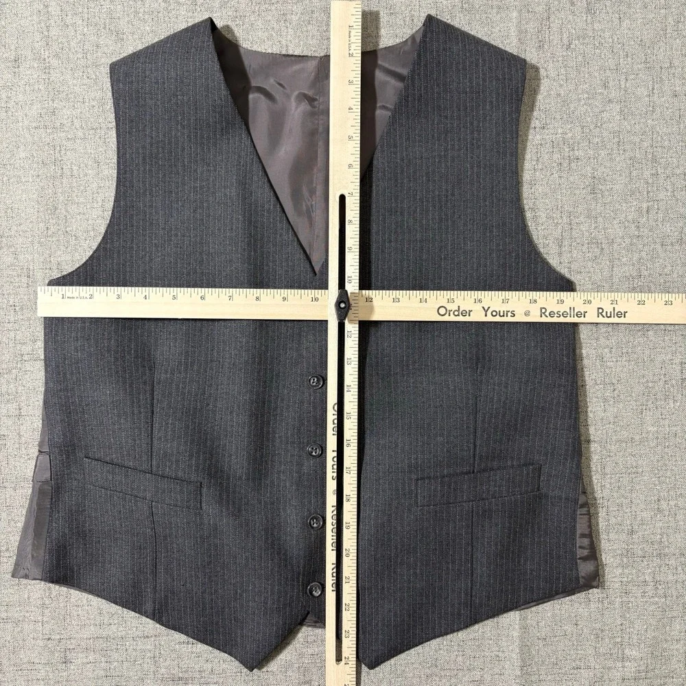 Vtg St Michael Men Pinstripe Suit 42R* 3 Piece Wool Gray Jacket Vest Pant 40x29